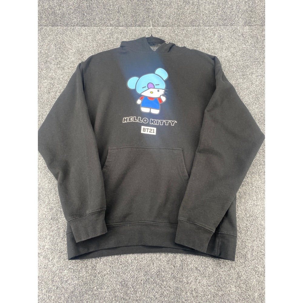 BT21 Hello Kitty Koya Hoodie Sweatshirt Mens Medium Black Graphic Pullover K-Pop